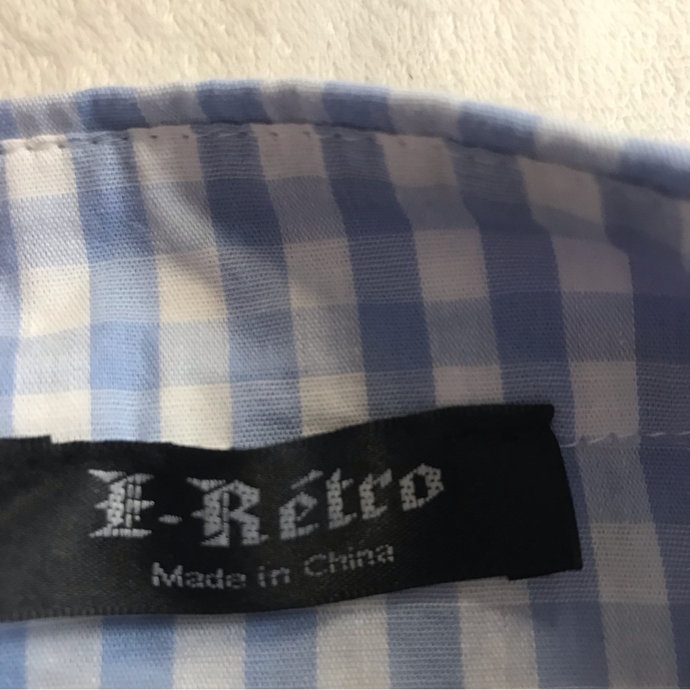 E. Retro Button Down High Low Blouse Women’s Size XXL Blue / White Long Sleeve - Picture 8 of 14